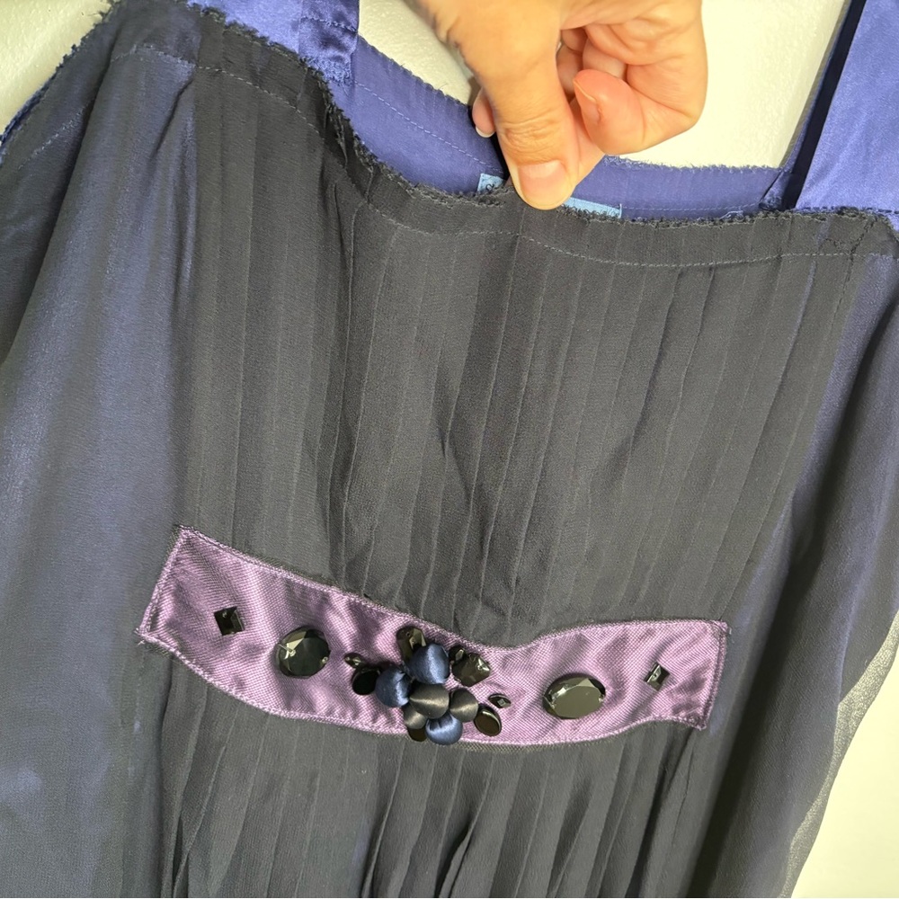 Simply Vera Wang Dress. Size 12 Black Georgette, Blue Satin, Beading Details - Picture 11 of 11